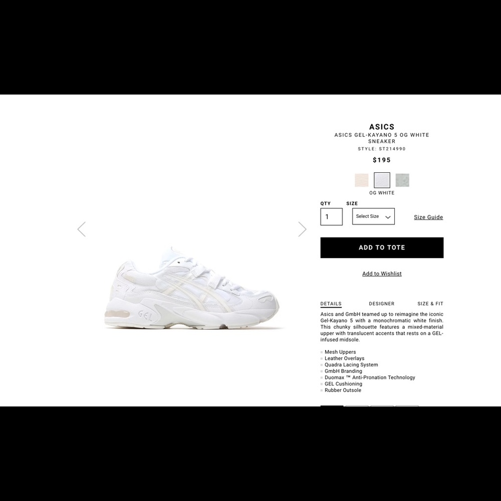 ASICS gel-Kayano 5 OG, women7.5, men6